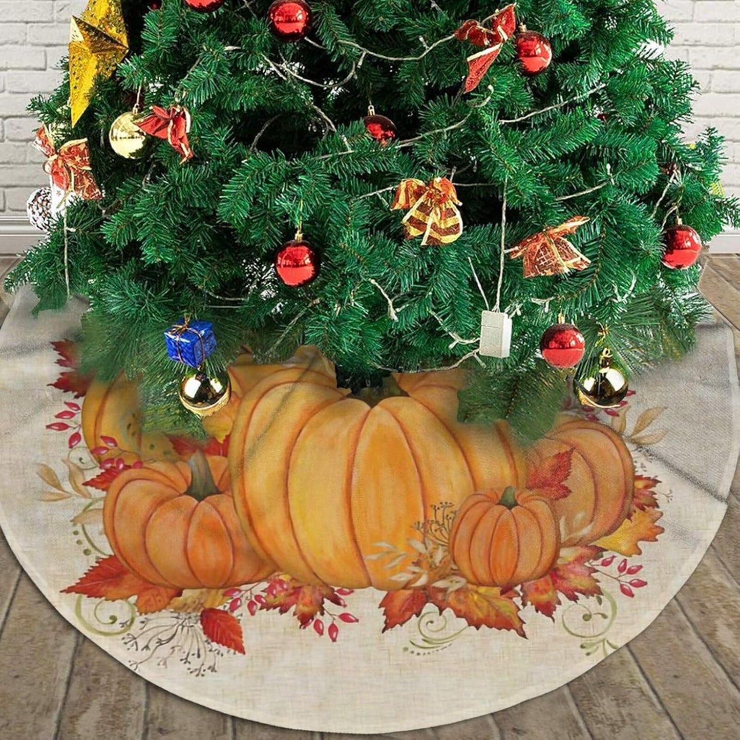Christmas Tree Skirt,Fall Blessings Xmas Tree Skirt Rustic Farmhouse Tree Skirt for Christmas Decor Xmas Holiday Home Party Decorations48