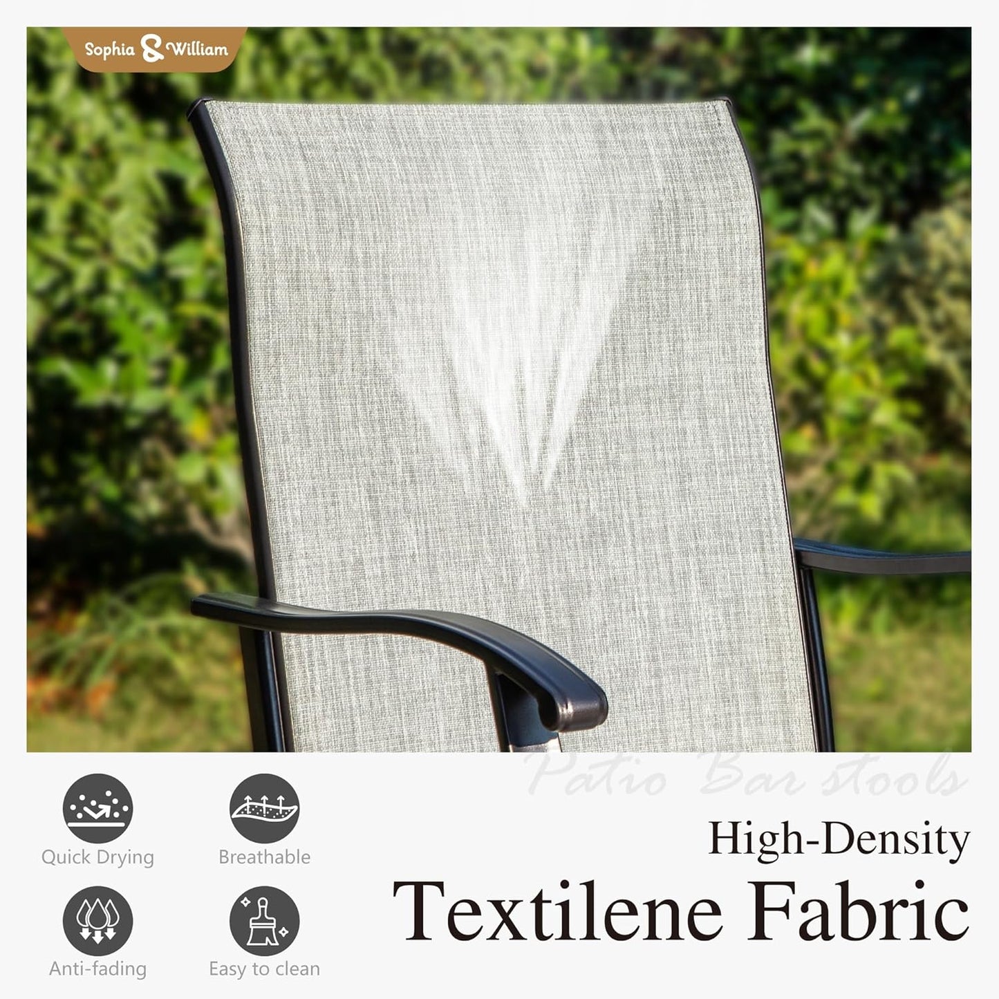 Sophia & William Outdoor Bar Set, Patio Bar Table and Chairs Set, Bar Height Patio Set - 2 x Swivel Bar Chairs(Grey), 1 x Square Bar Table(Wood-Like)