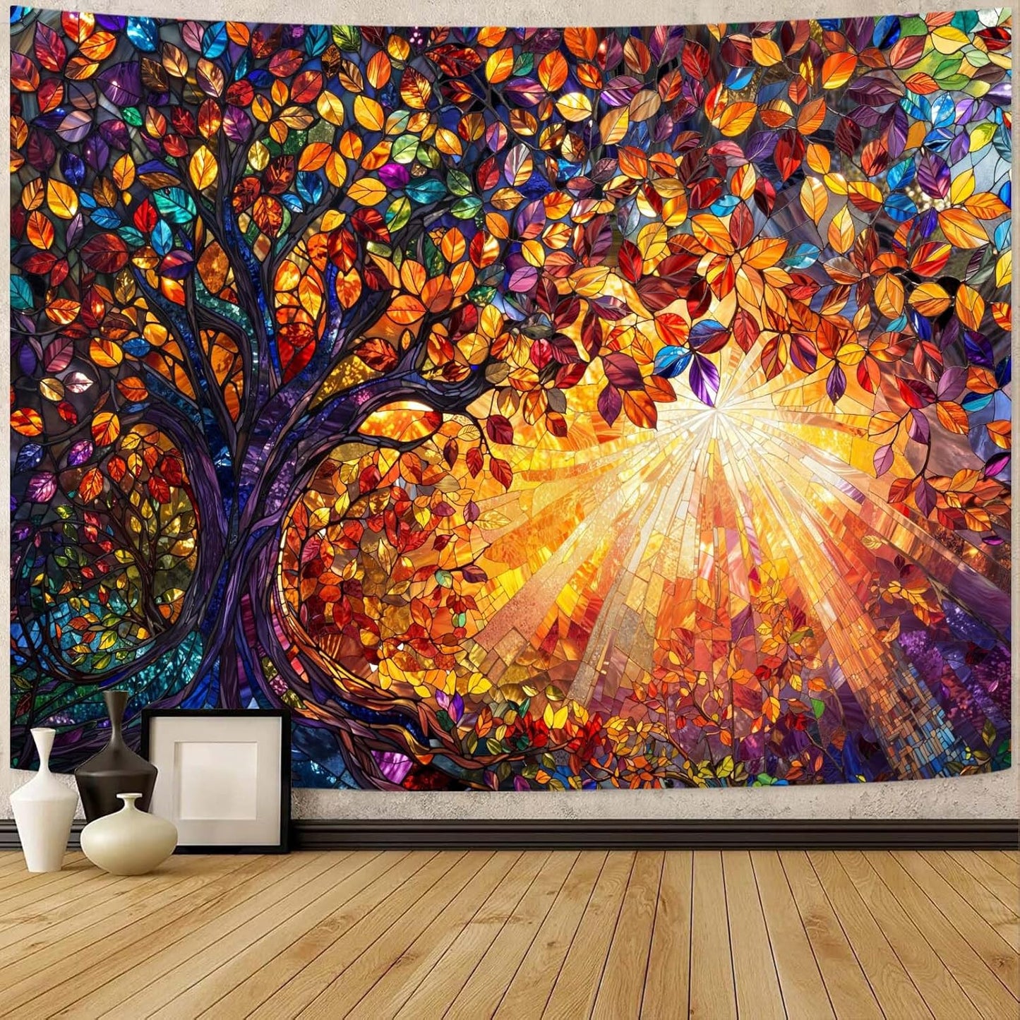 Lunerfex Tree of Life Tapestry Stained Glass Tapestry Wall Decor Tapestries for Bedroom Art Tapestries Wall Hanging for Bedroom Living Room Glass-Tree-03 44"x60"