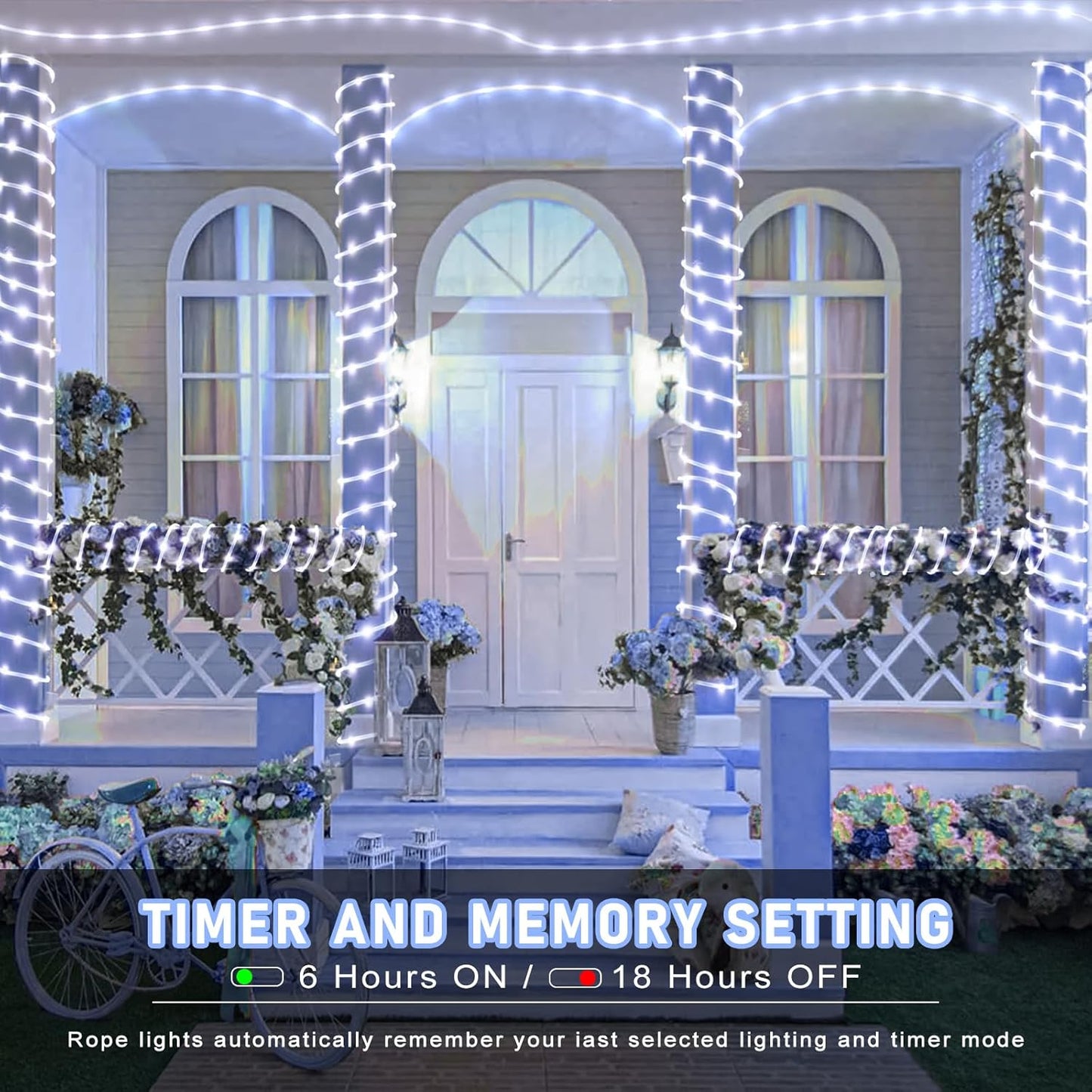 164FT Rope Lights Outdoor, 500 LED White Rope Lights Indoor Waterproof, 8 Modes Plug in Connectable String Lights for Outside Garden, Deck, Patio, Pool, Bedroom, Landscape, Party Decorations