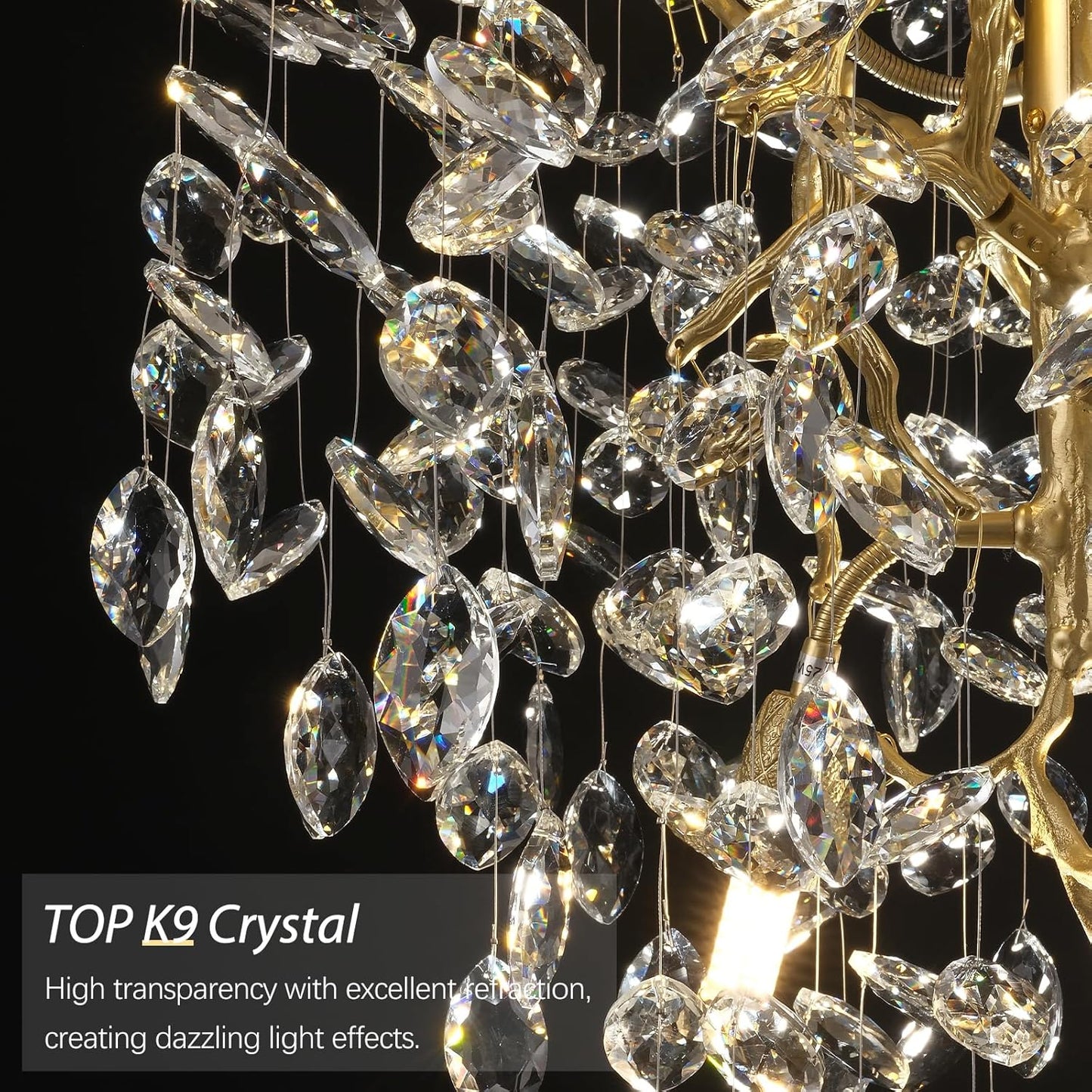 Modern Gold Crystal Tree Branches Chandelier,21 Inchs 6 Lights Modern Round K9 Crystal Chandeliers for Dining Room, Bedroom, Living Room, Foyer,Kitchen Island