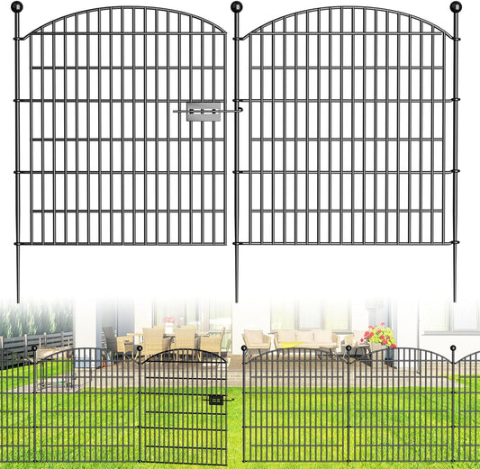 15 Panels Decorative Garden Fence with Gate - 32 in (H) x 35.4 ft (L) No Dig Dog Fence Outdoor for Yard, Rustproof Tall Garden Fencecing Panels, Animal Barrier Suitable for Yard Border, Patio