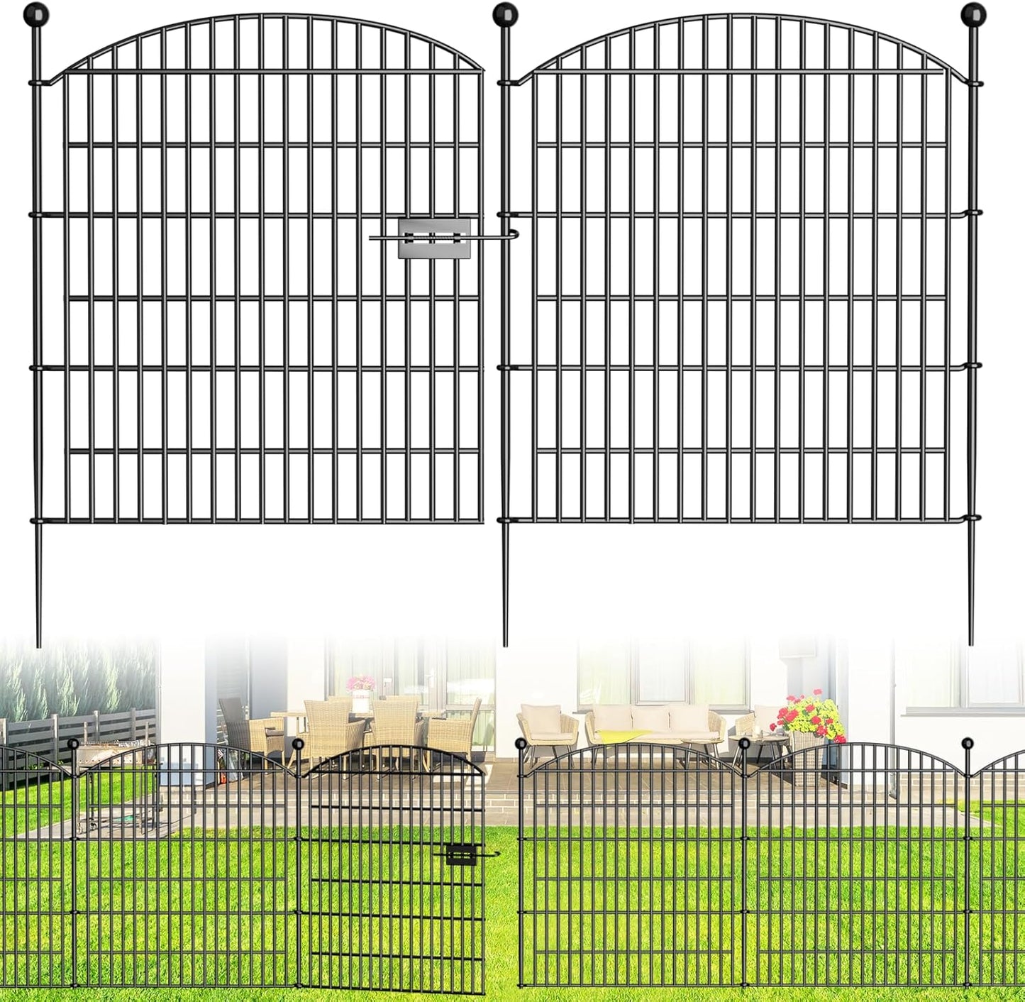 10 Panels Decorative Garden Fence with Gate - 32 in (H) x 23.6 ft (L) No Dig Dog Fence Outdoor for Yard, Rustproof Tall Garden Fencecing Panels, Animal Barrier Suitable for Yard Border, Patio