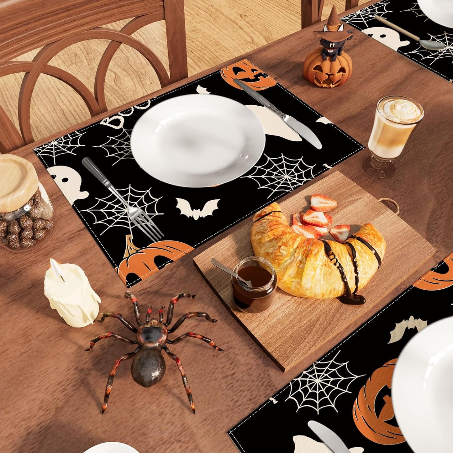 XCHI Boo Spooky Ghost Pumpkin Halloween Placemats Set of 4 Table Mats Table Decorations 12x18 Inch