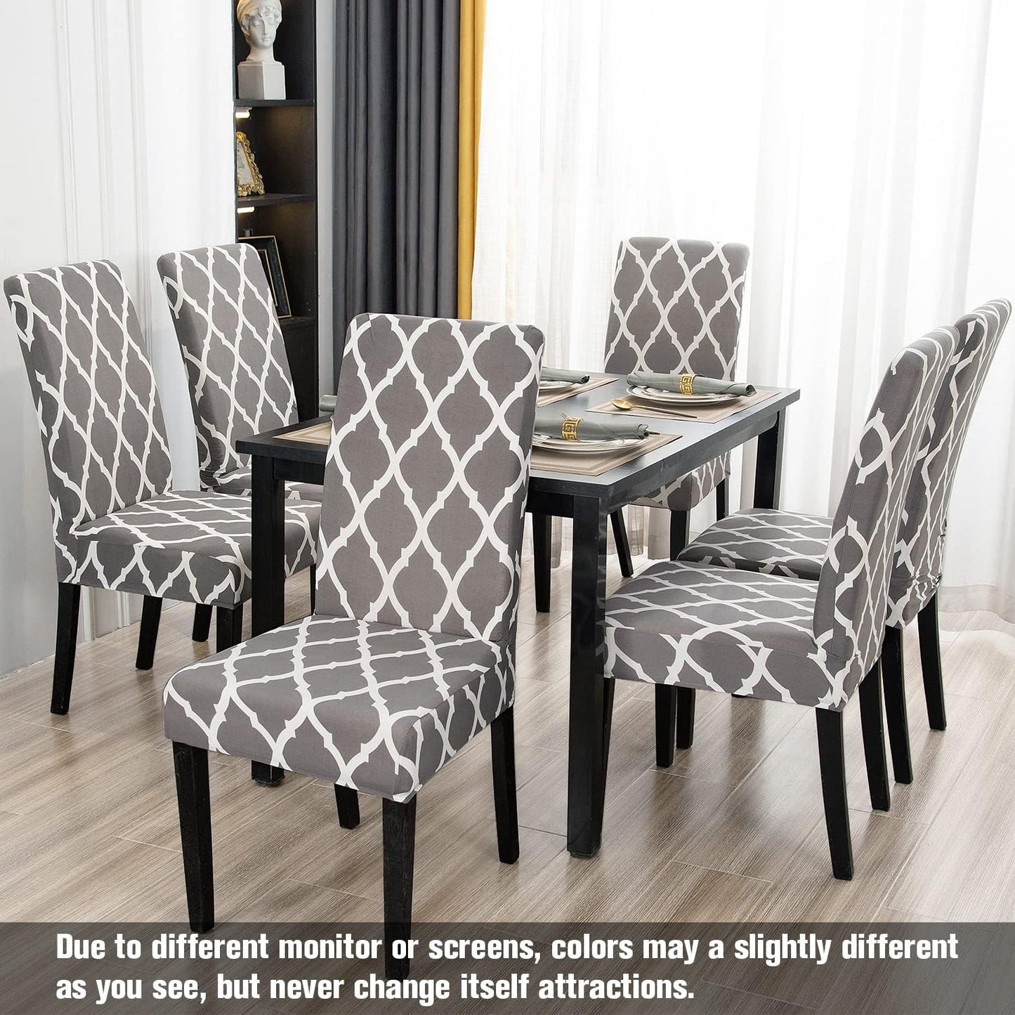 JQinHome Chair Covers for Dining Room 6 Pack, High Stretch Removable Washable Parsons Chair Slipcover for Home Party Hotel Wedding Ceremony (Grey White)