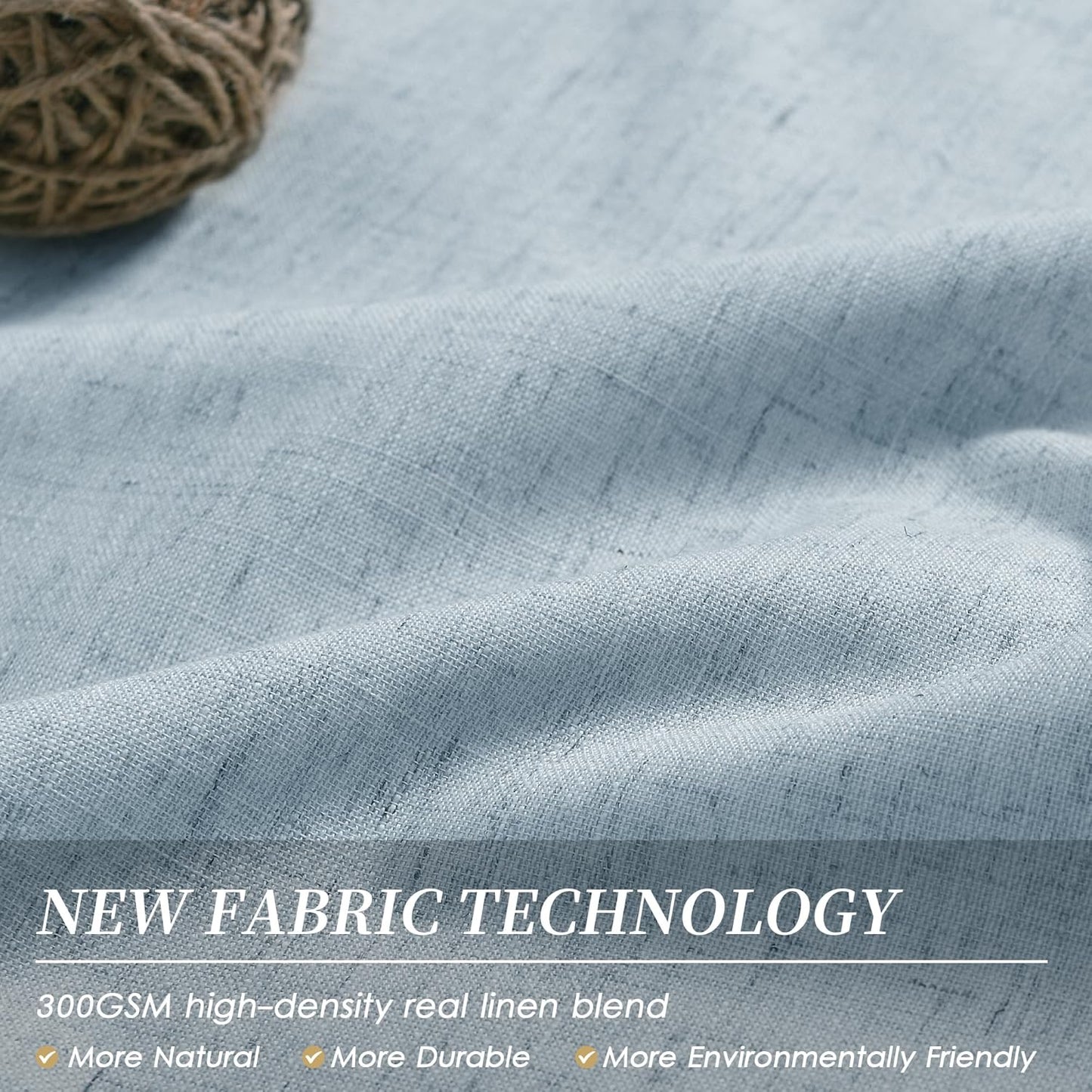 BOODII Room Darkening Curtains 96 Inches Long for Living Room Back Tab Blue Blackout Curtains Neutral Aesthetic Linen Textured Thermal Insulated Black Out Curtain Light Blocking Drapes Nursery 52x96