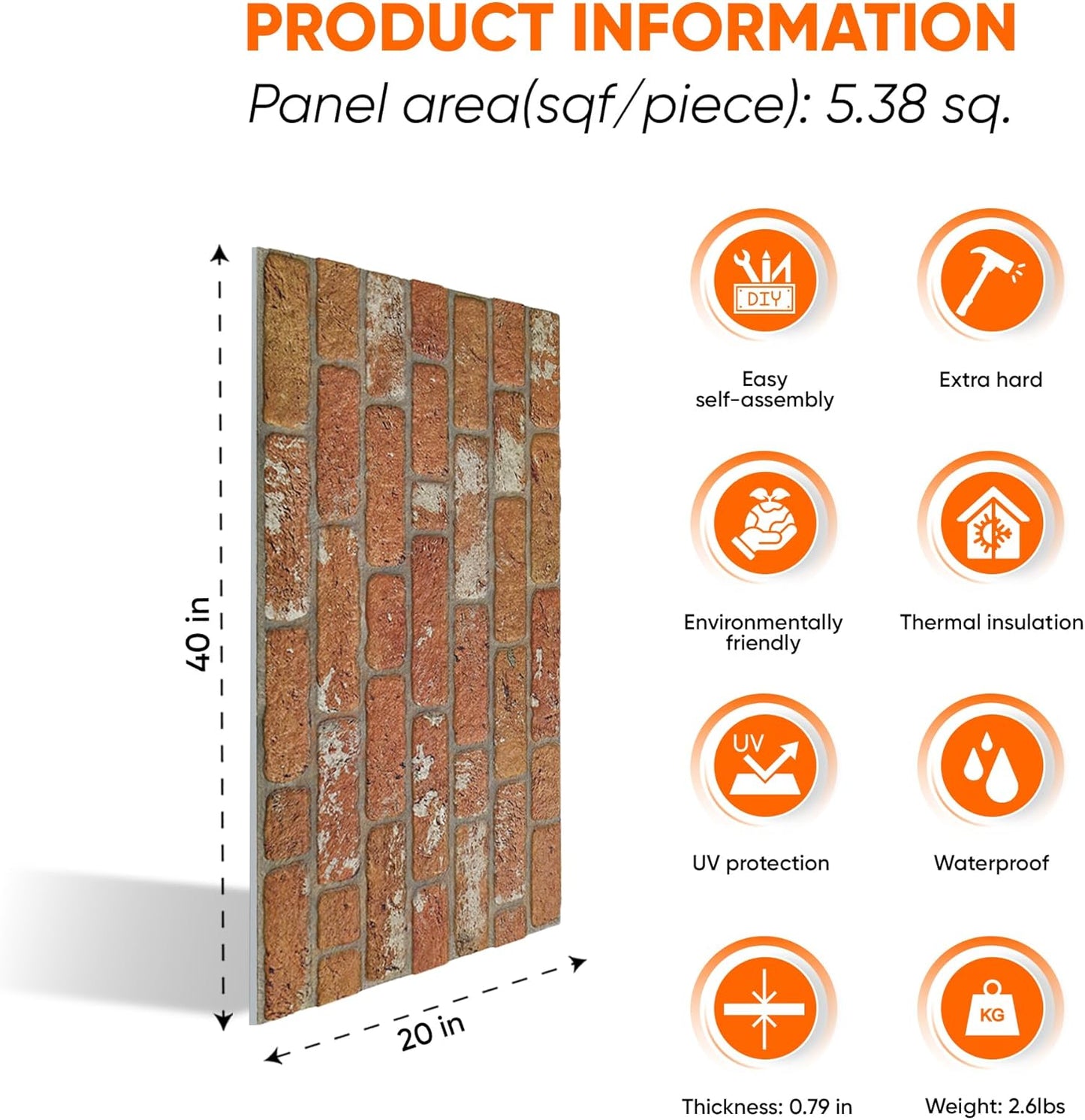 IZODEKOR 3D Wall Panels Brick Effect - Cladding, Stone Look, Styrofoam Facing for Living Room, Kitchen, Bathroom, Balcony, Bedroom, Back of Counter | Vintage Dream (10 x Panels) - Covers 53 sq ft