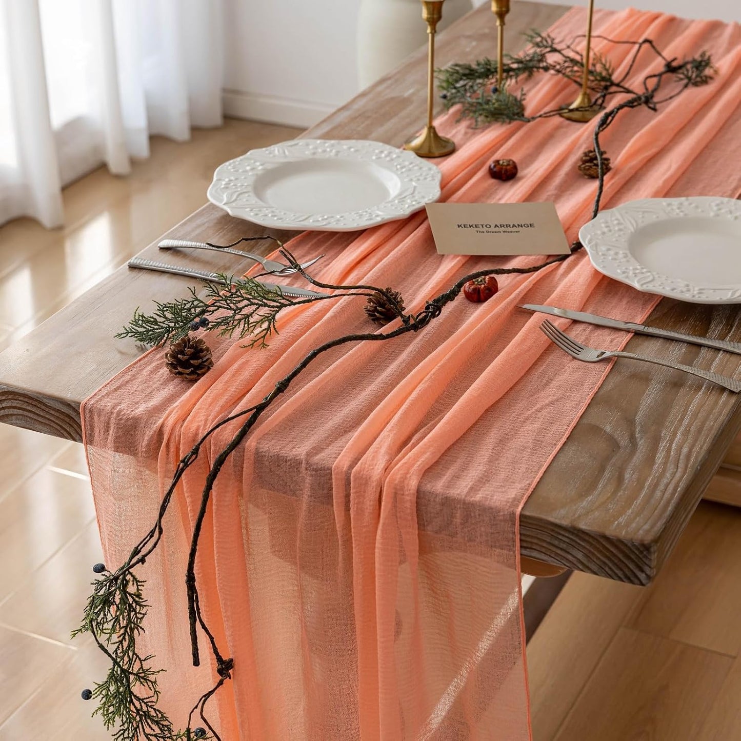 Fresh Salmon Cheesecloth Table Runner Peach Echo Gauze 120 Inch 10 FT Boho Cheese Cloth Table Runner for Wedding Baby Shower Bridal Shower Party Sheer Centerpiece Home Decorations
