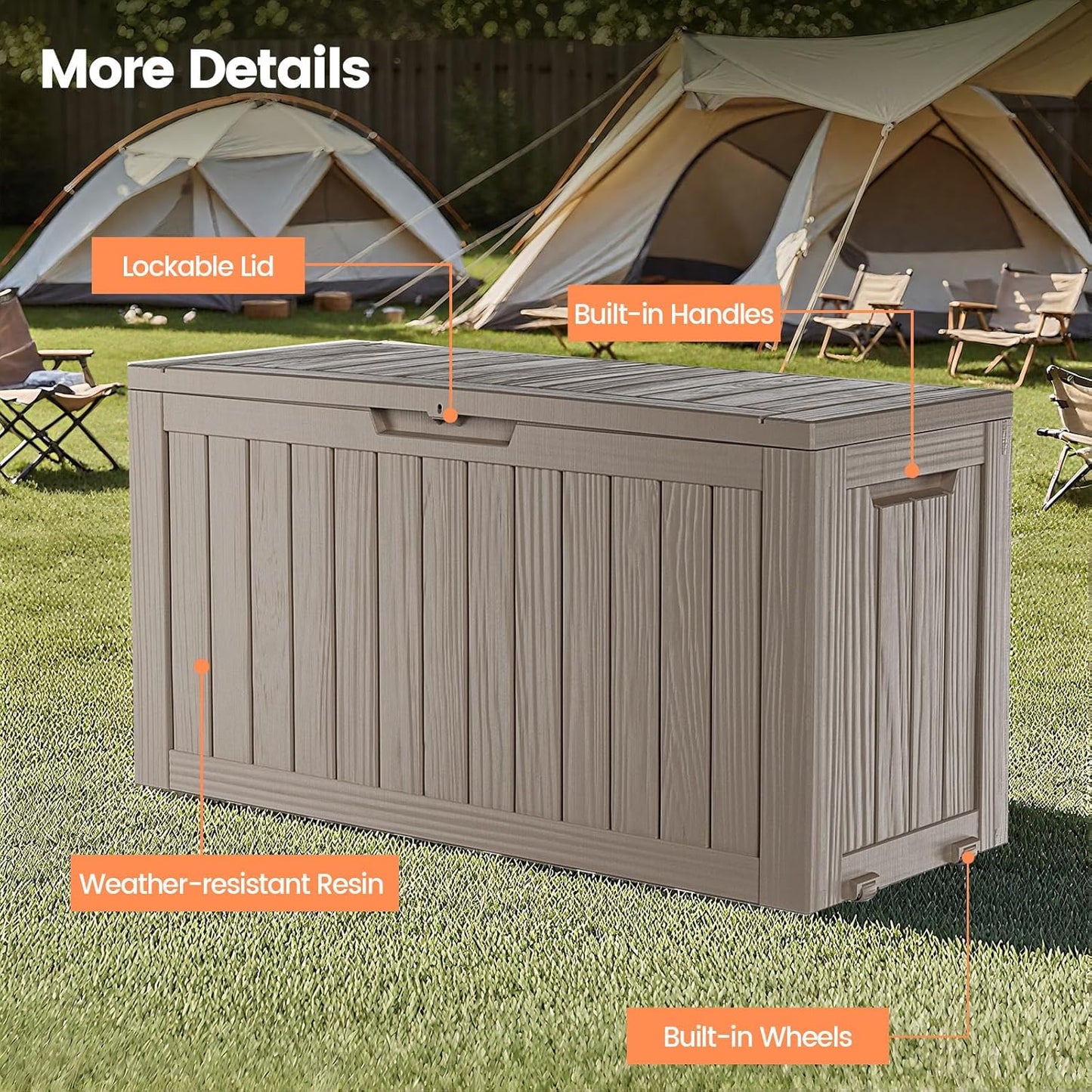 75 Gallon Outdoor Storage Box - Waterproof Resin Deck Box for Patio Cushions & Garden Tools - Lockable Indoor/Outdoor Storage Bin - Stylish Grey Design