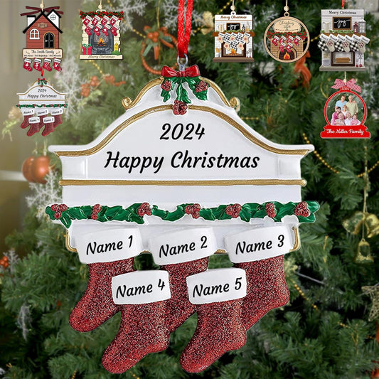 Personalized Christmas Ornaments with Names of 2/3/4/5/6/7/8 Custom Family Ornament Customized Xmas Tree Hanging Ceramic Decoration Gift Stocking