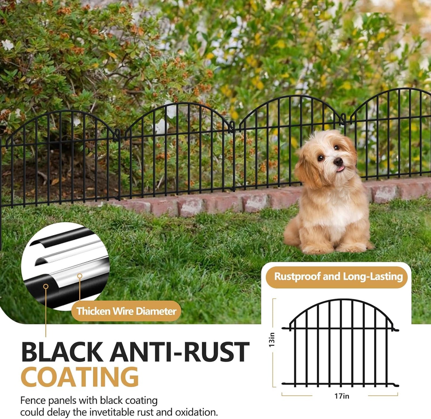 21.25ft x 20in Animal Barrier Fence, 15 Panels Garden Fencing for Dogs Rabbit, Rustproof Metal Edging Border Ground Stake, Arched Decorative Fences for Seedlings Protection, Outdoor Yard Patio Lawn
