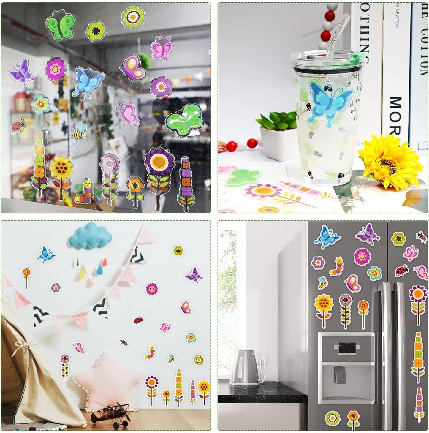 20 PCS Spring Thick Gel Clings Butterfly Flowers Window Gel Clings Decals Stickers for Kids Toddlers and Adults Home Airplane Classroom Nursery Spring Summer Party Supplies Decorations Removable