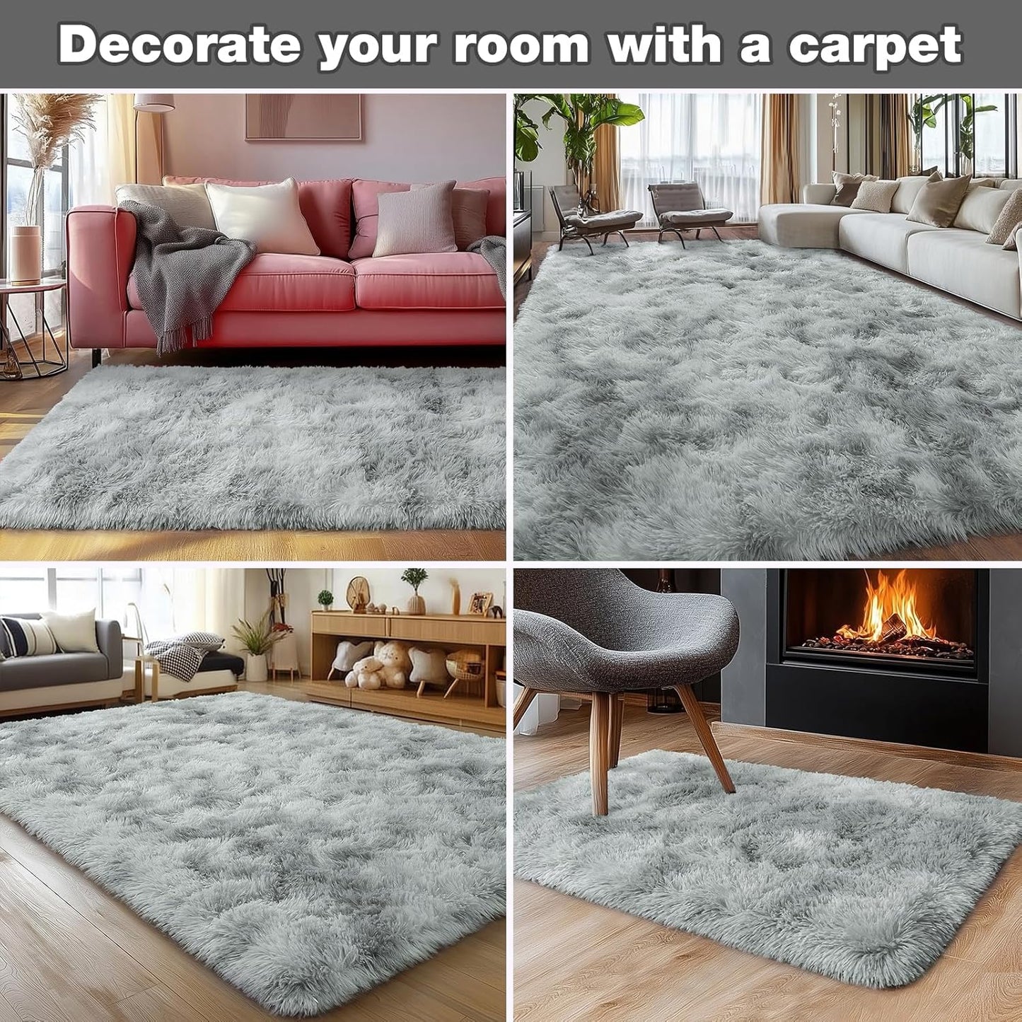 Rezutan Small Area Rug, 2x3 Rug for Bedroom Shaggy Throw Rugs for Dorm Rug, Soft Tie Dyed Carpet for Kids Room, Plush Non-Slip Fluffy Bedside Rug for Home Decor Aesthetic,Grey Tie-Dyed