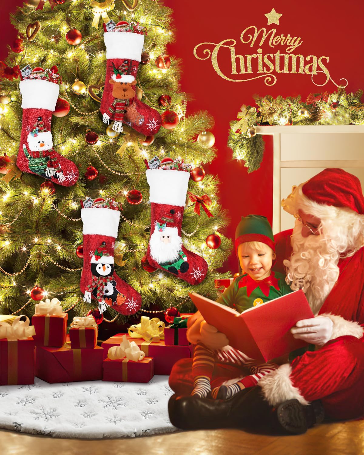 COOLWUFAN 60 Inches Christmas Tree Skirt for Xmas Tree Holiday Party Decorations White Plush Silver Sequin Snowflake (Silver)