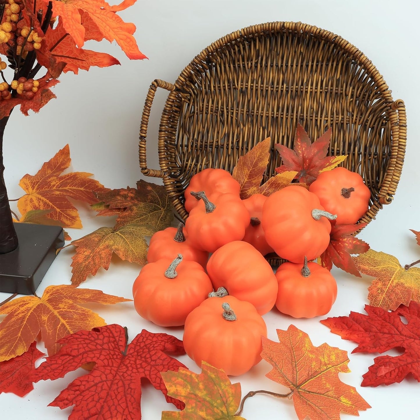 10Pcs Fake Pumpkins Fall Thanksgiving Decorations,Orange Plastic Pumpkins Home Decor, Artificial Mini Pumpkin for Decorating Autumn Harvest Outdoor Indoor Fall Decor Centerpiece Table Decorations