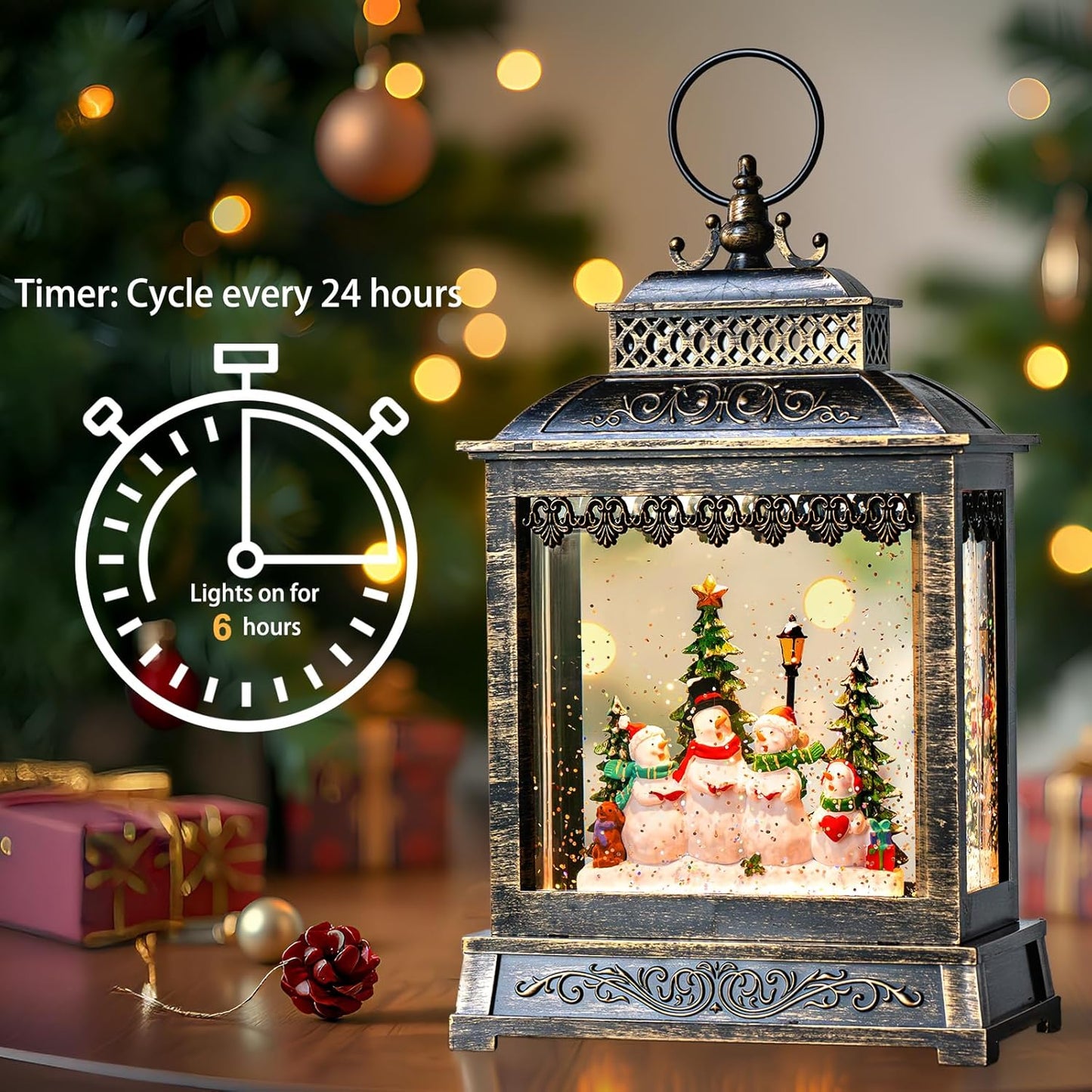 Christmas Snow Globes Lantern Christmas Snow Globe with Music Snowman Poetry,6H Timer,USB Lined/Battery Operated Lighted Lantern for Christmas Festival Decoration Gifts