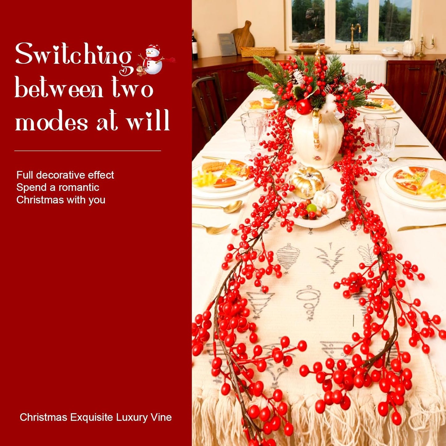 Joyhalo Red Berry Garland - 8.9 FT Christmas Holly Berry Vine for Christmas Tree, Winter Berry Garland for Mantle Xmas Tree Window Door Hanging Indoor Outdoor Holiday Decoration