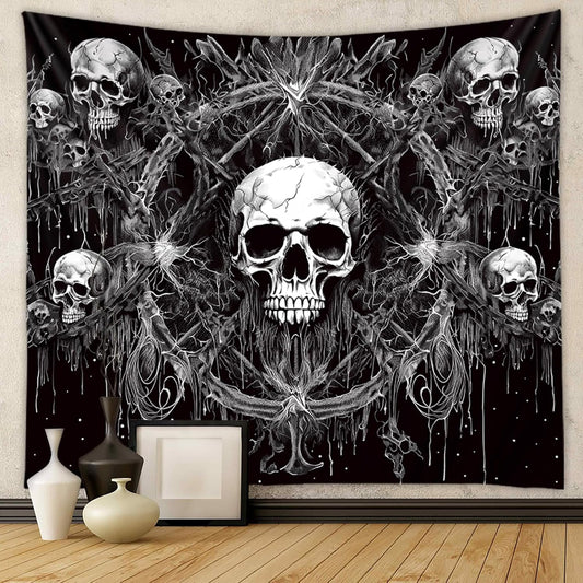 Tapzen Gothic Black and White Wall Tapestry - Dark Skeleton Horror Design - Aesthetic Cool for Bedroom, Living Room or Dorm (90 x 70 inches)