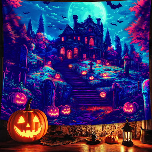 Halloween Tapestry, Blacklight Tapestry for Halloween Party Decor Hanging Tapestries Backdrop Wall Art Poster for Bedroom Dorm 79x59in