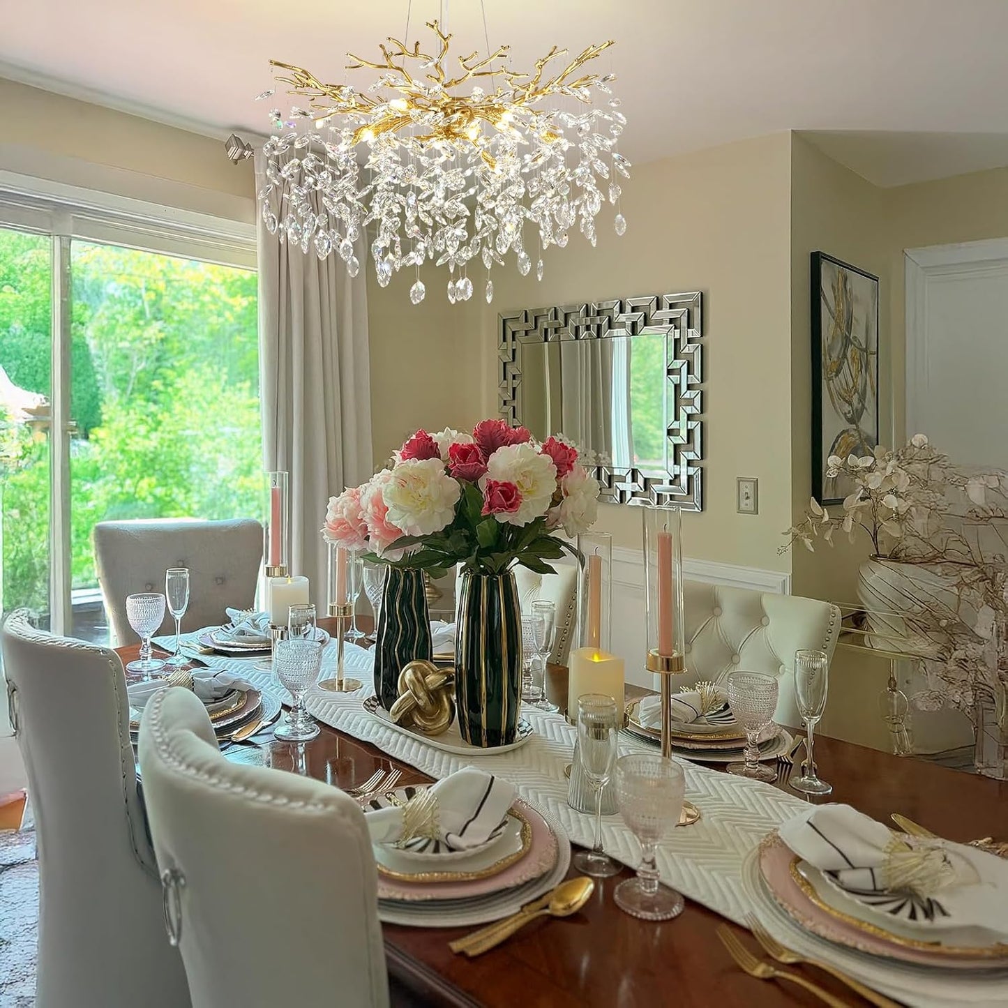 Modern Crystal Chandelier, 30" Chandeliers for Dining Room,Gold K9 Crystal Tree Branches Crystal Chandelier,10-Light Living Room Chandeliers, Fo Entryway,Foyer,Bedrooms