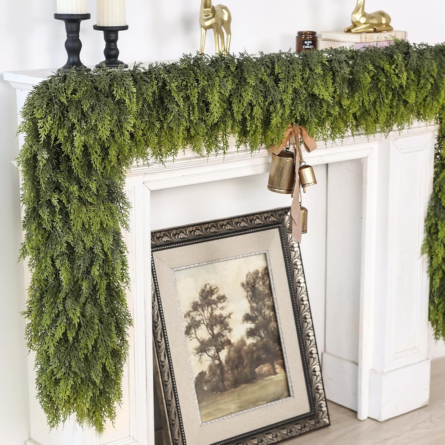 6FT Real Touch Cedar Garland for Fireplace - Artificial Christmas Garlands Realistic Faux Greenery Fake Pine Needles Garland for Holiday,Table, Window,Mantel,Stairs, Home,Indoor Outdoor Decor (2PCS)