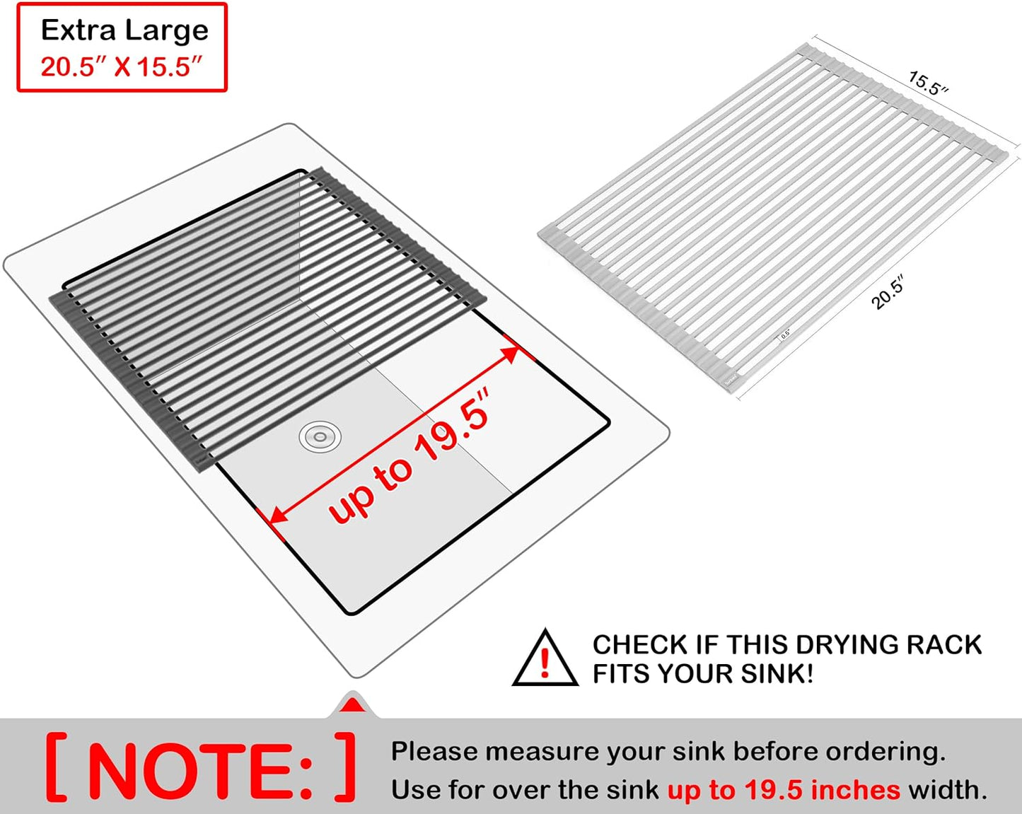 Surpahs Over Sink Foldable Multipurpose Roll-Up Dish Drying Rack, Silicone Wrapped Stainless Steel, Warm Gray, 20.5" x 15.5"