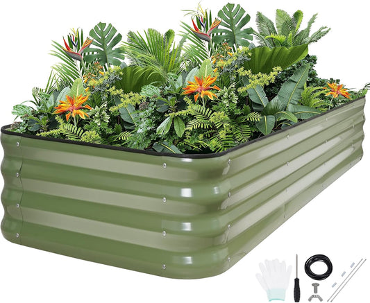 5-in-1 Adjustable Raised Garden Bed Kit | Galvanized Planter Boxes for Vegetables, Flowers | 12" Tall, Multiple Sizes (8x3x1ft, 9x2x1ft, 10x1x1ft, 6x5x1ft, 7x4x1ft) | Outdoor Metal Raised Bed, Green