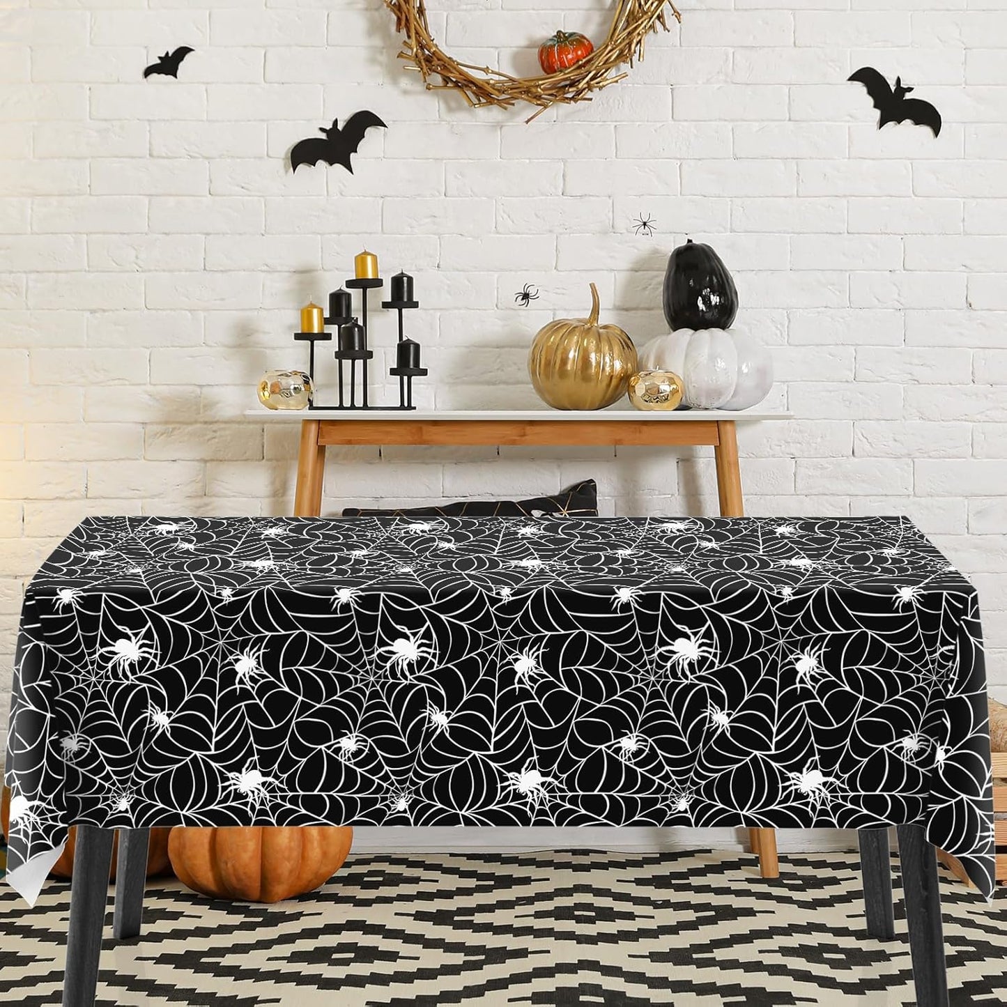 Whaline 8 Pcs Halloween Plastic Tablecloths Colored Spider Web Disposable Table Cover Spiderweb Rectangle Table Cloth for Trick or Treat Holiday Party Decor, 54 x 108 Inch