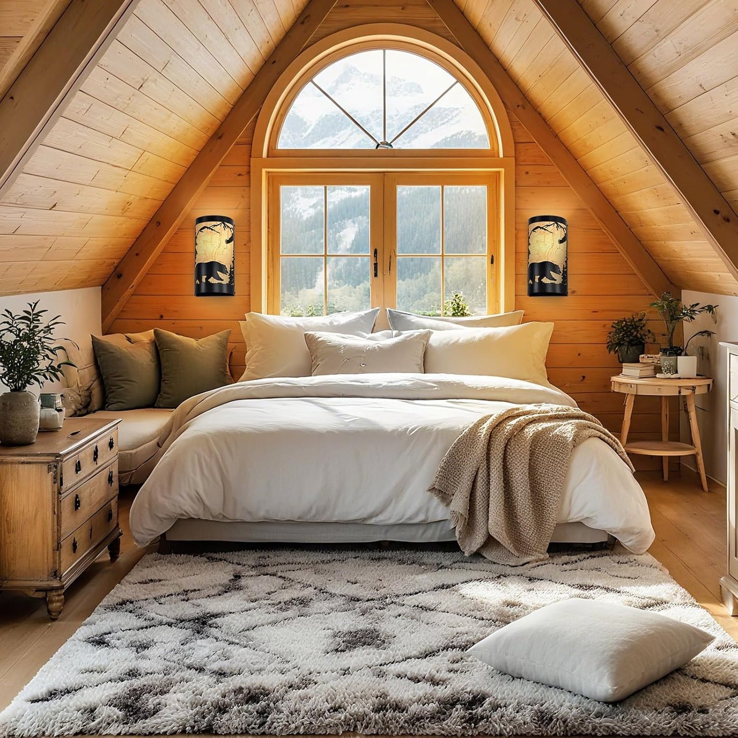 Black Wall Sconces Set of Two,Bear Metal Yellow Parchment Rustic Wall Sconces,Farmhouse Hallway Wall Light Fixtures,Industrial Wall Mount Lamp,Indoor Wall Lamps for Living Room,Bedroom,Porch