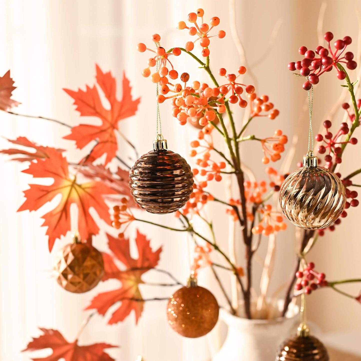 Valery Madelyn Christmas Ornaments Tree Decorations Set for Fall Halloween, 24ct Bronze Copper Brown Gold Shatterproof Ball Ornaments, 2.36" Hanging Ornament Bulk for Xmas Holiday Party Decor