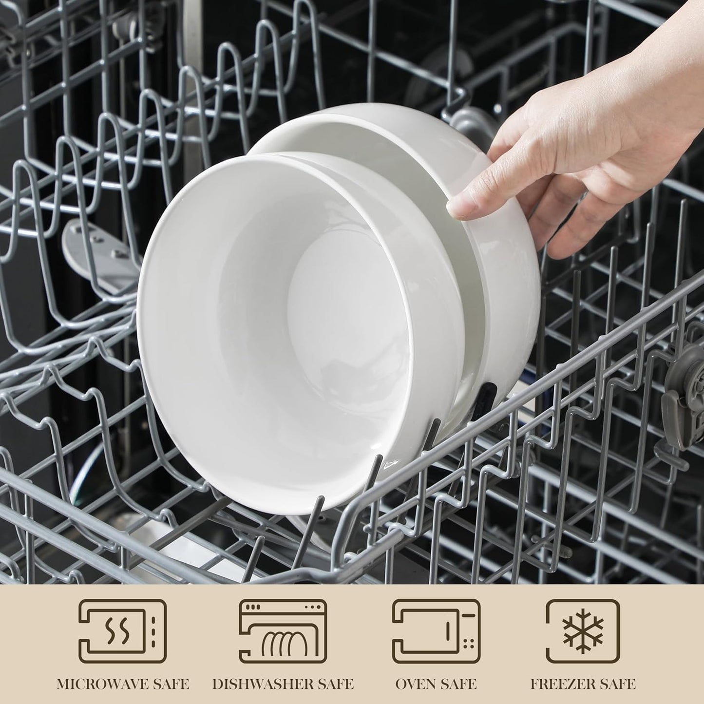 MALACASA Salad Bowls Set, 44 OZ (7") Large Soup Bowls Cereal Bowl for Kitchen, White Ceramic Bowls Set of 2, Dishwasher & Microwave Safe,Series REGULAR