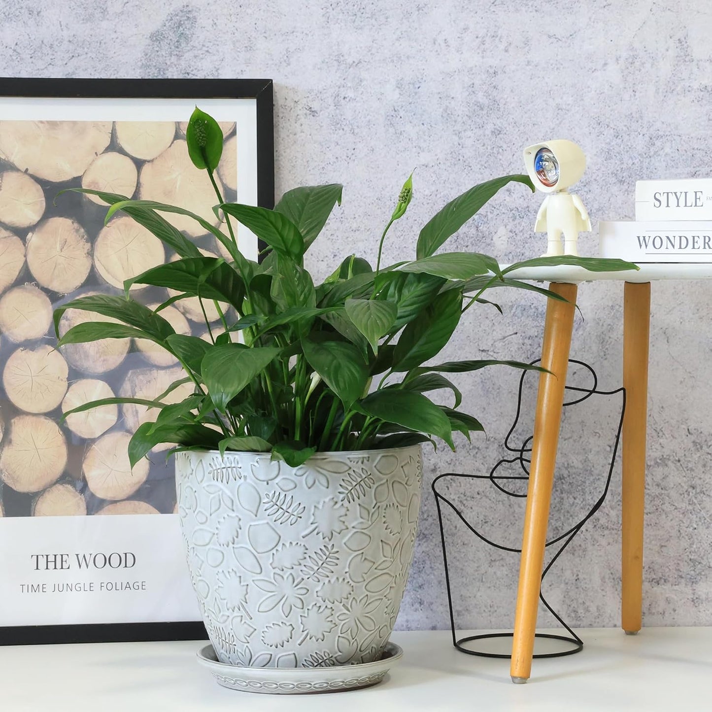 10inch Retro Ceramic Planter with Drainage Hole and Saucer for Multiple Plants, Indoor-Outdoor Garden Pots for Succulent, Orchid, and Flower (Fits Inner Pots Up to 9 Inch, Retro White)