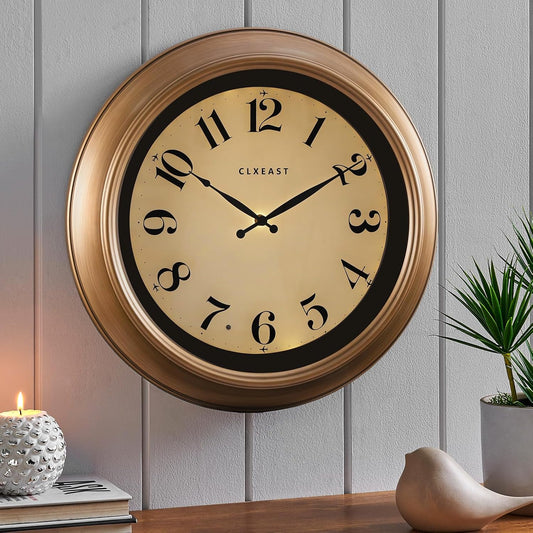 CLXEAST 18 Inch Glow in The Dark Wall Clocks for Living Room Decor, Large Illuminated Gold Wall Clock,Antique Brushed Gold,House Warming Gifts New Home