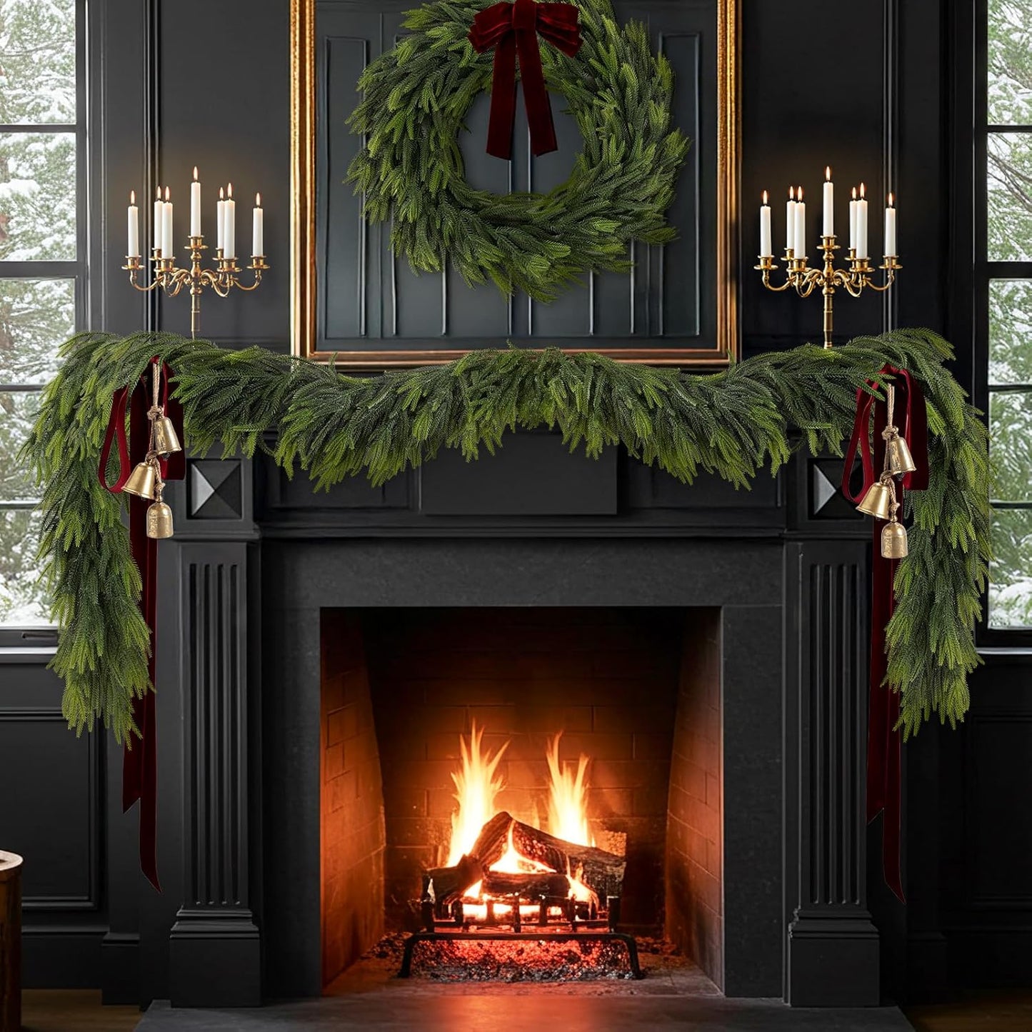 N&T NIETING 9FT Christmas Norfolk Pine Garland Real Touch Pine Artificial Garlands Faux Greenery Garland Winter Christmas Garland for Table Mantle Fireplace Indoor Outdoor Xmas Decorations (1 Pcs)