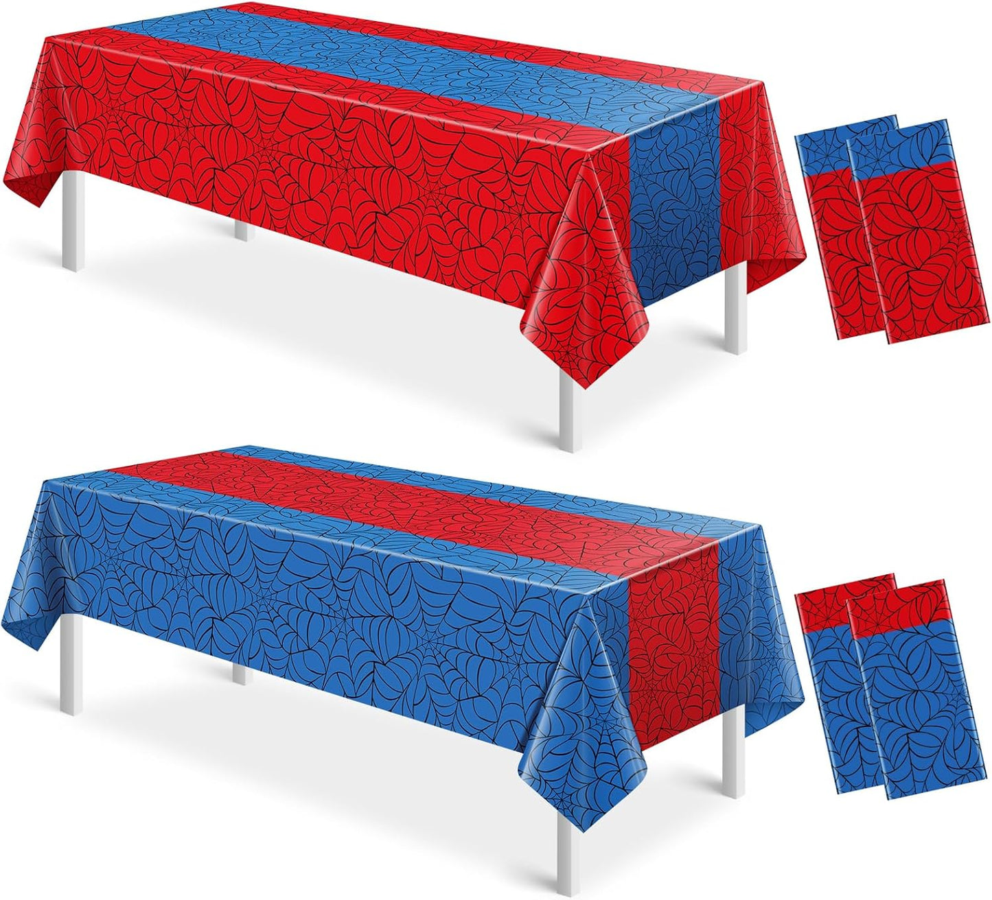 4Pcs Spider Web Themed Birthday Party Tablecloths Decorations,Mix Blue and Red Hero Plastic Table Cover Disposable Rectangle Table Cloth for Baby Shower Kids Boys Birthday Party Supplies,54x108 Inch