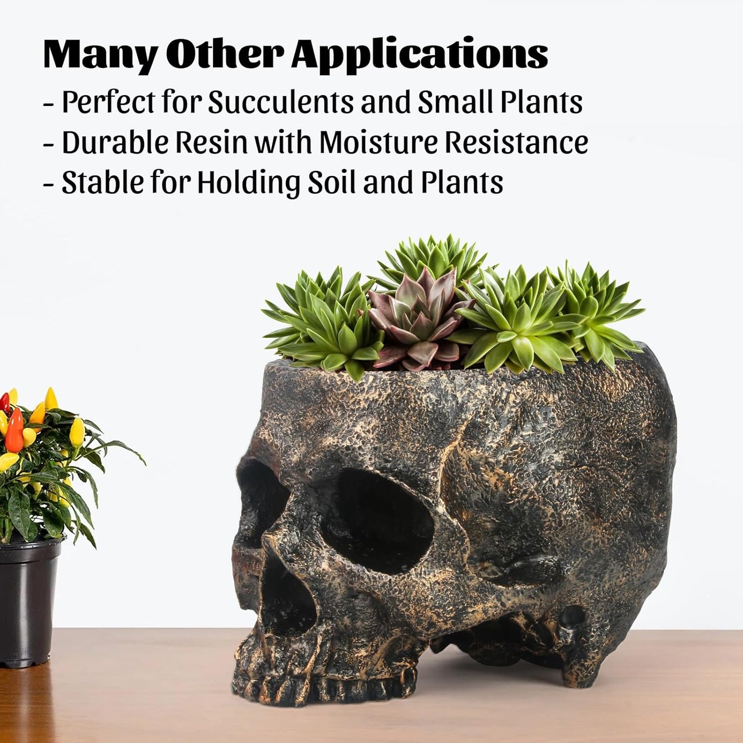 7lb Capacity Extra Large Halloween Skull Candy Dish - Deep Skull Head Halloween Candy Bowl Holder Artificial Resin Skulls Decor Indoor Outdoor Table Centerpieces Flower Pot Plant Office Pen Holder