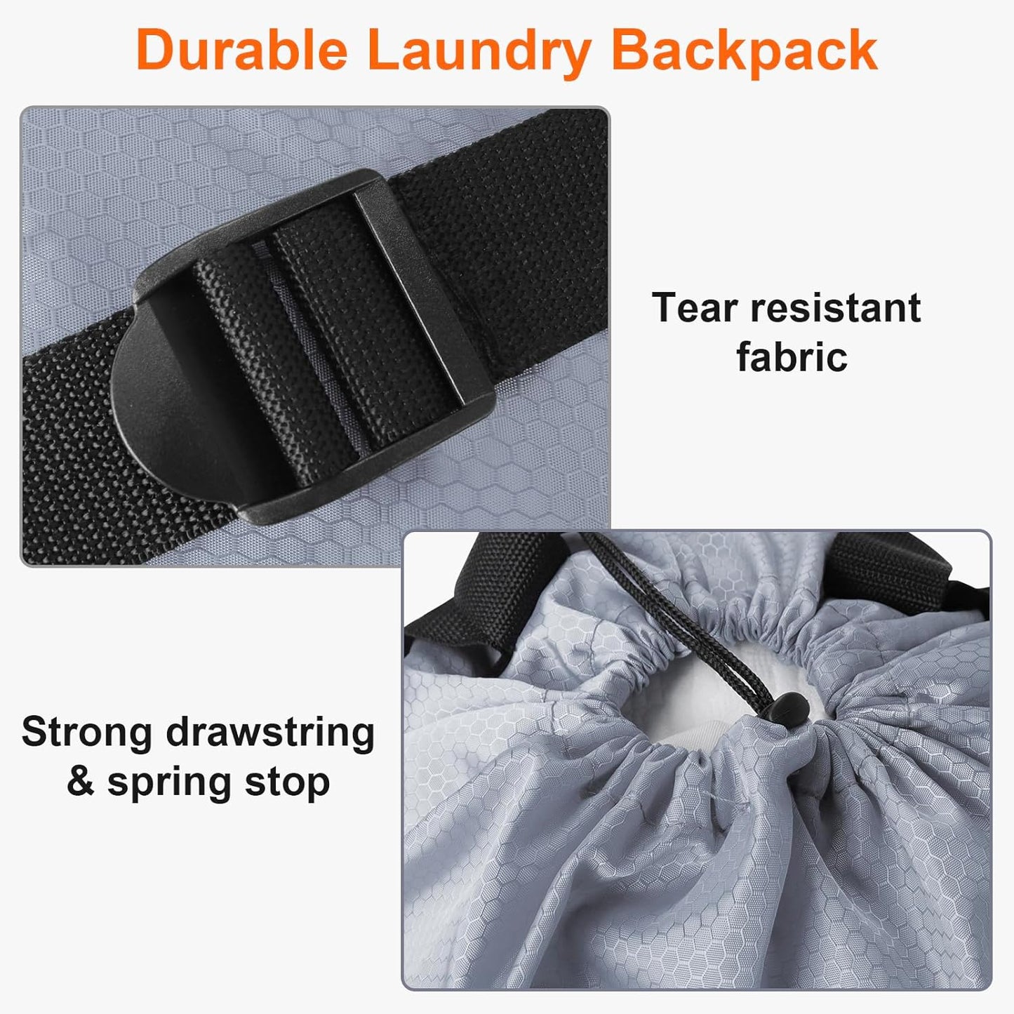 Laundry Bag Backpack Durable Laundry Bag with Shoulder Straps and Mesh Pockets Portable Laundry Dirty Clothes Hamper Bag for College Dorm (Gray)
