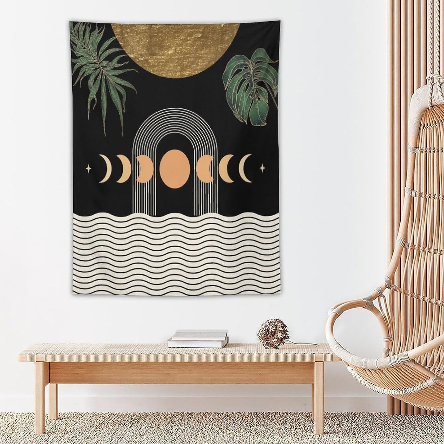Abstract Boho Tapestry, Mid Century Tropical Tree Leaves Modern Geometric Arch Bohemian Botanical Tapestry, Home Aesthetic Wall Hanging Art Decor for Living Room Bedroom Dormitory 40x60 Inch