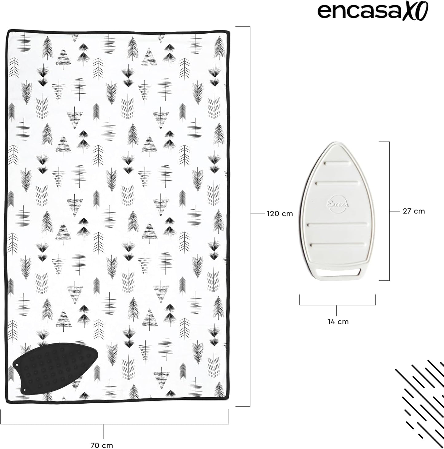 Encasa XO Ironing Mat/Pad (Large 48"x28") with 3mm Padding & Silicone Iron Rest for Steam Pressing on Tabletop or Bed - Heat Resistant, Portable, Quilting & Travel Blanket - Black Arrow