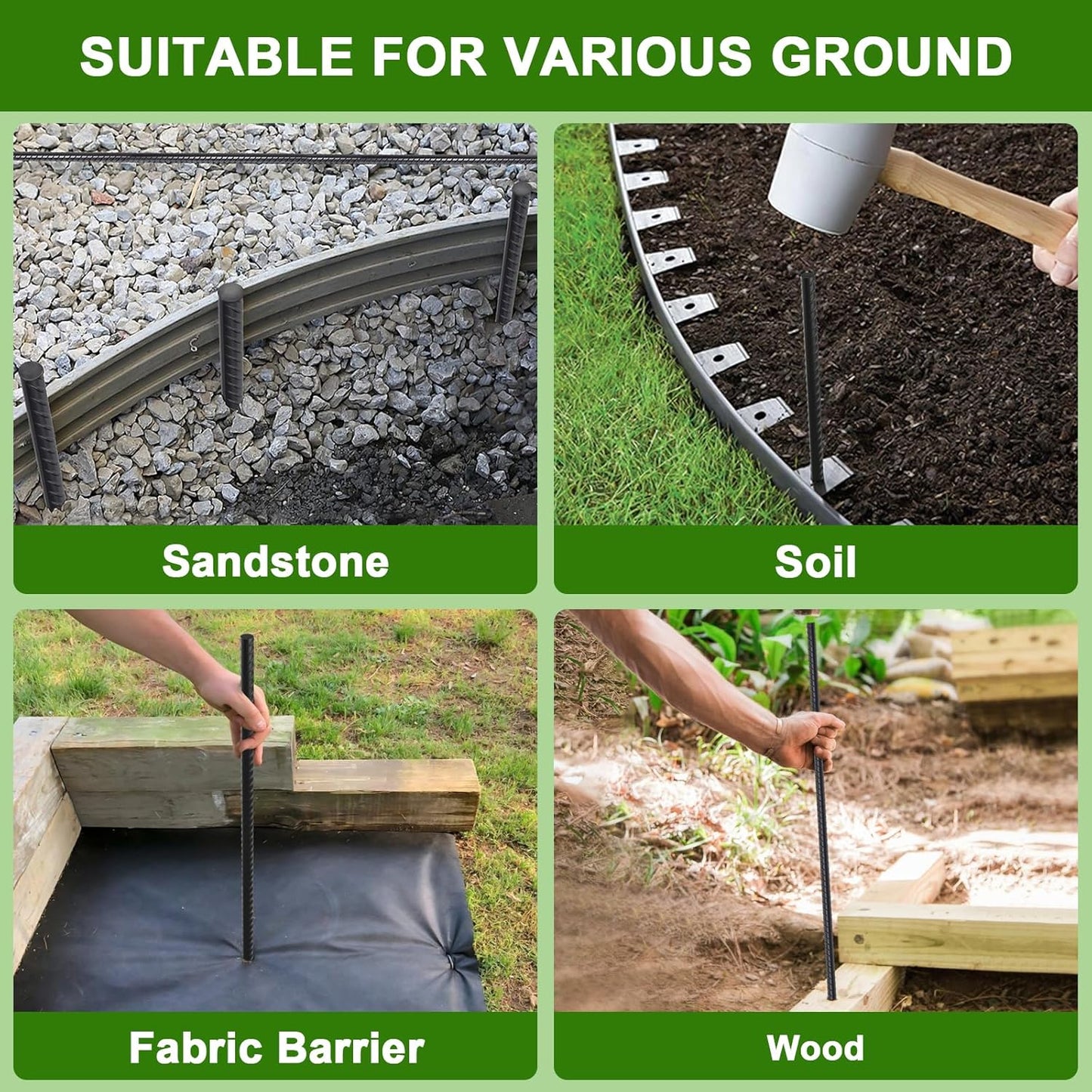 AAGUT Rebar Stakes 24 Inch Straight Garden Plant Stakes (20 pcs) 1/2" Thickness, Heavy Duty Metal Spikes for Concrete Forming, Landscape Timber, Fence, Ground Anchors with Chisel Point End, Black