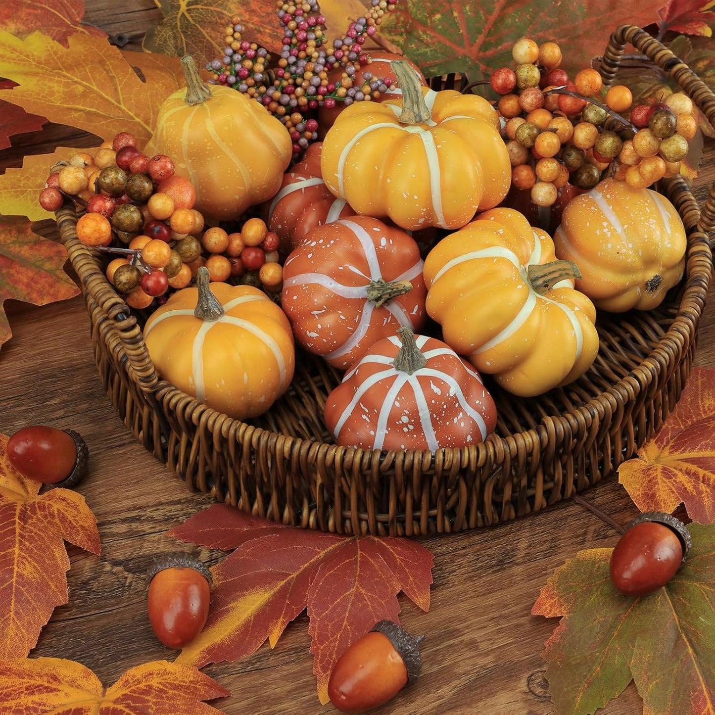 22 PCS Kit Artificial Pumpkins Decorations, Plastic Pumpkins for Autumn Decorating Kit Halloween Thanksgiving Party Supplies