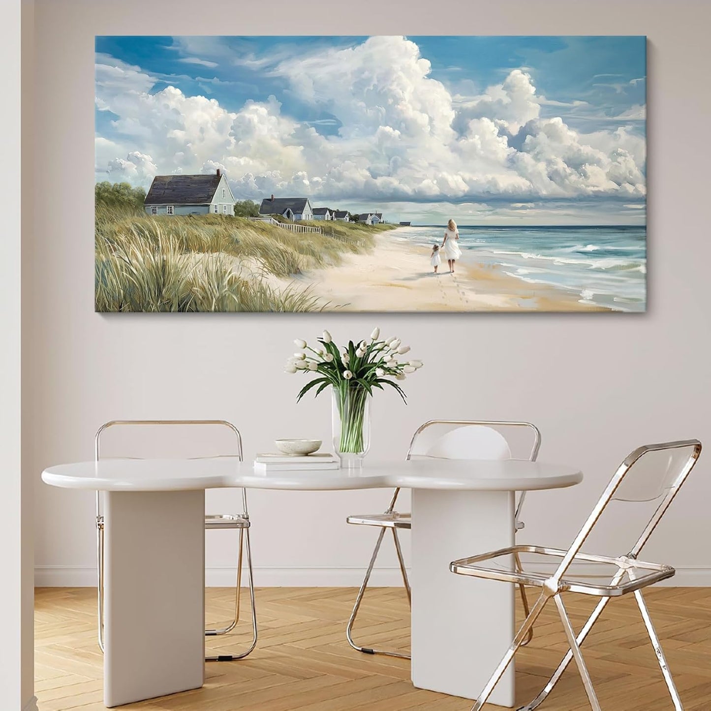 HGUAOA Coastal Canvas Wall Art - Large Landscape Wall Art for Living Room - Ocean and Beach Painting - Blue Artwork for Bedroom Decor - Above Bed Wall Pictures -Beach Theme Print Art