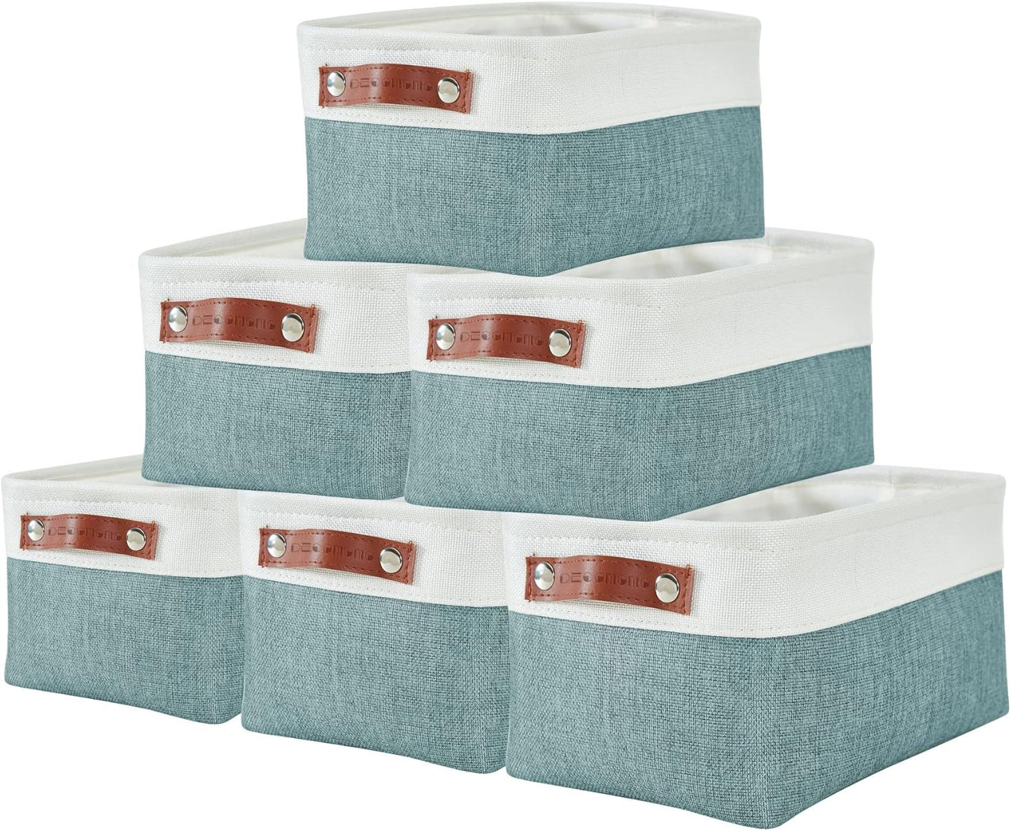DECOMOMO Small Storage Basket, Closet Storage Bins, Baskets for Organizing Shelves (Teal & White, Small - 6 Pack)