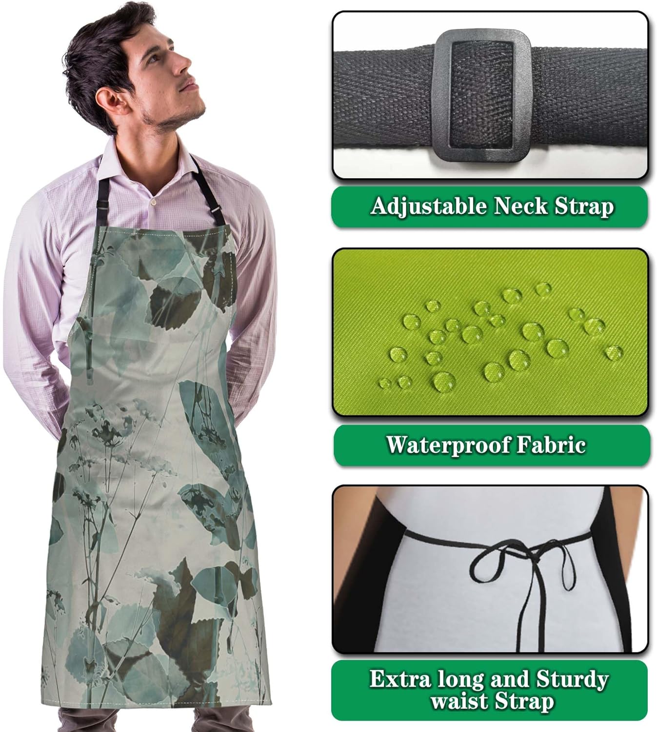 Kitchen Aprons for Women Watercolor Leaves Mans Chef Apron for Cooking Restaurant BBQ Painting Crafting Gardening 27” (W) x 31” (H), Waterproof Apron