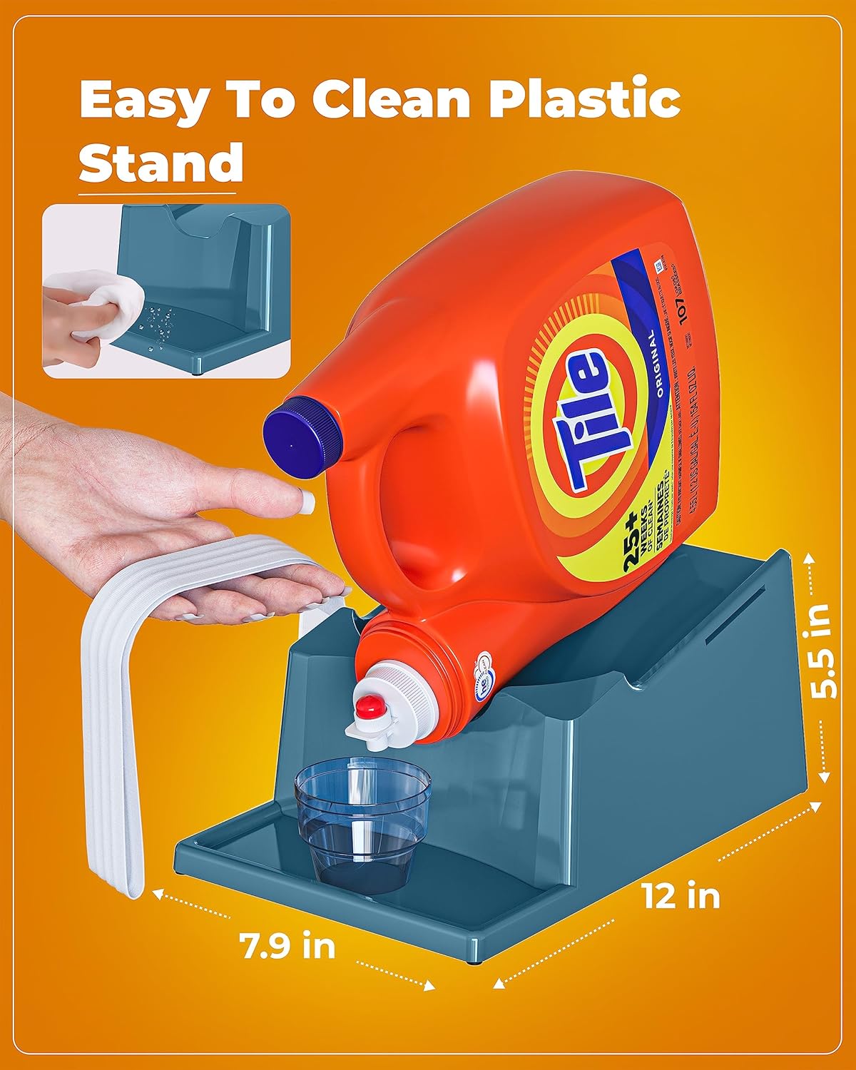 TidyFriend Laundry Detergent Holder Stand with Drip Tray, 3 Pack Laundry Soap Holder with Non-Slip Rubber Feet for Washing Space Organization, Angled Downward Slope for Easy Pouring (Slate Grey)