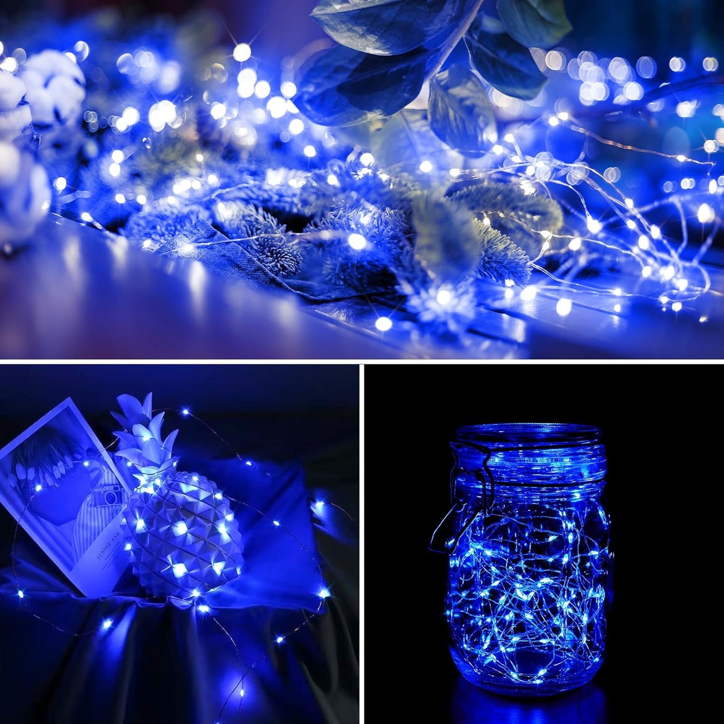 2-Pack 200 LED Solar Fairy Lights Outdoor, Upgraded Oversize Lamp Beads & Super Bright Solar String Lights Outoor, 8 Modes Solar Lights for Garden Patio Decorations(Blue)