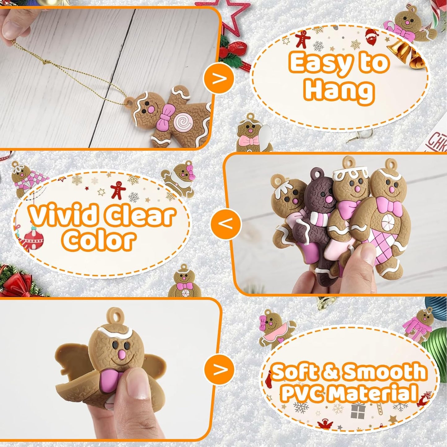 Gingerbread Man Ornaments Christmas Tree Decorations - 24pcs Pink Gingerbread Man Christmas Decorations Hanging Ornaments for Holiday Xmas Tree Home Decor