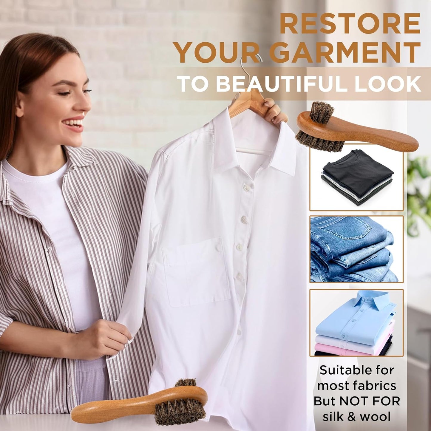 DUGATO Dual-Bristle Horsehair Laundry Stain Brush Set (2pcs) - Gentle & Tough Scrubbing for Clothes, Fabrics, Shoes - Pre-Wash Spot Treatment Tool