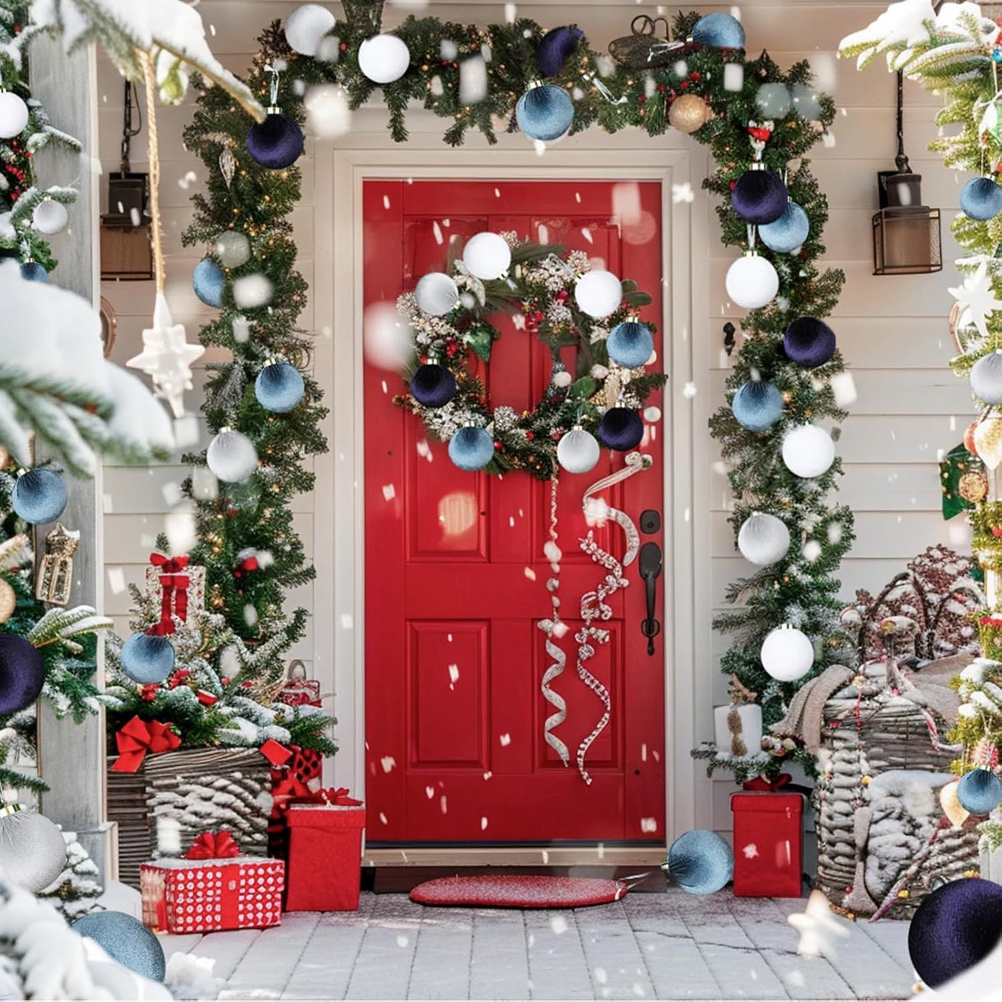 12Pcs Velvet Christmas Ornaments Balls,Blue Christmas Tree Decoration Shatterproof Ball with Hanging for Party Decor Multicolor Dusty Blue 80mm/3.15in