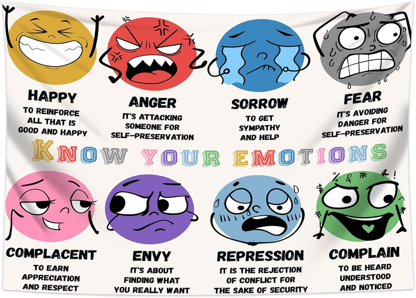 dueeia Mental Health Therapy Tapestry Wall Hanging Counseling Office Classroom Inspirational Motivational Tapestries for School Bedroom Living Room Wall Decor (59.1"x51.2")